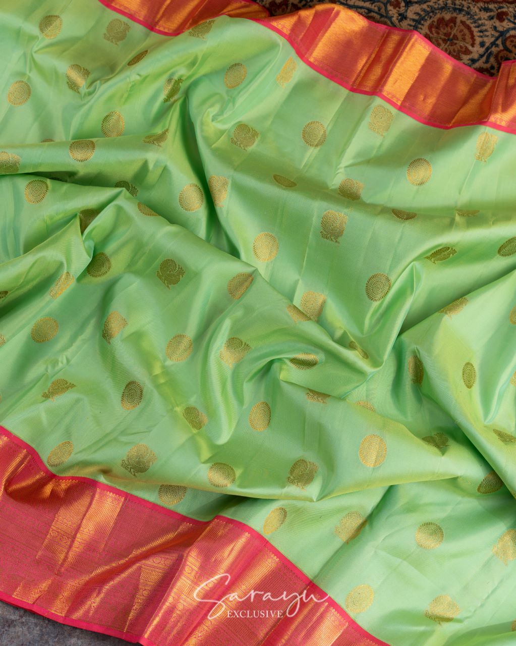 Pista and coral pink pure kanchi silk